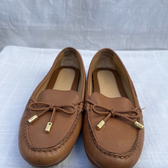 Michael Kors Moccasin Loafers Sutton Leather Upper Rubber Sole Tan Shoes 7.5M - Picture 6 of 10